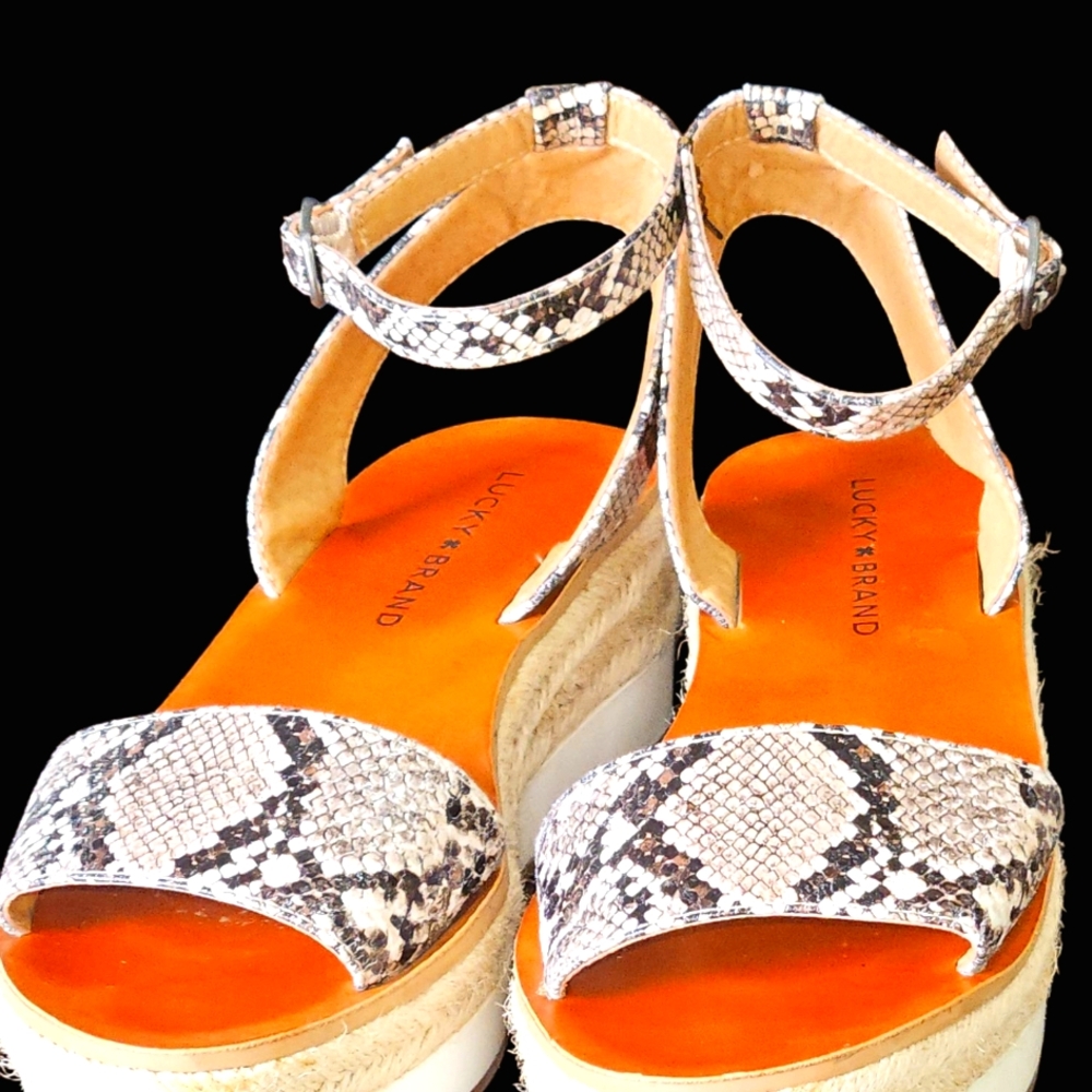 Lucky Brand Brown Snake Print Platform Sandals with 2.5"  Sole W 8